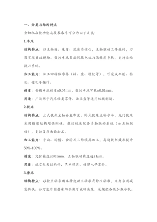 常见金切机床分类和加工能力分析