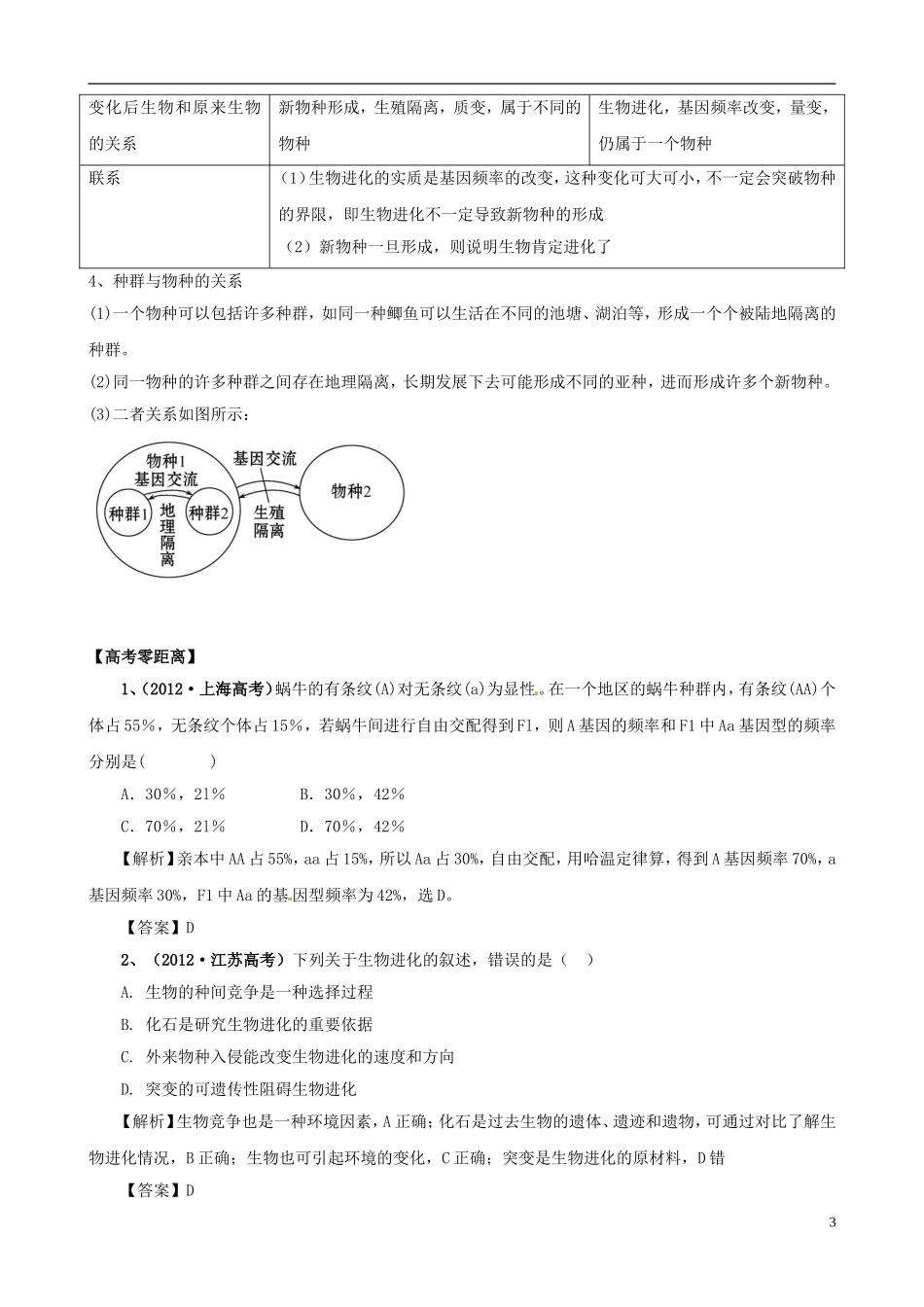 2013版高考生物一轮精品复习 7 现代生物进化理论学案 新人教版必修2_第3页