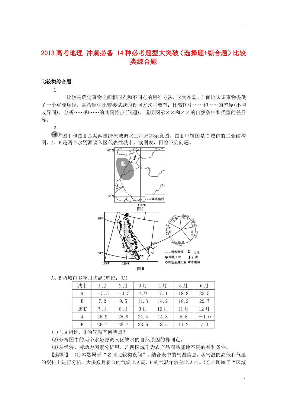 2013高考地理 冲刺必备 14种必考题型大突破（选择题+综合题）比较类综合题_第1页
