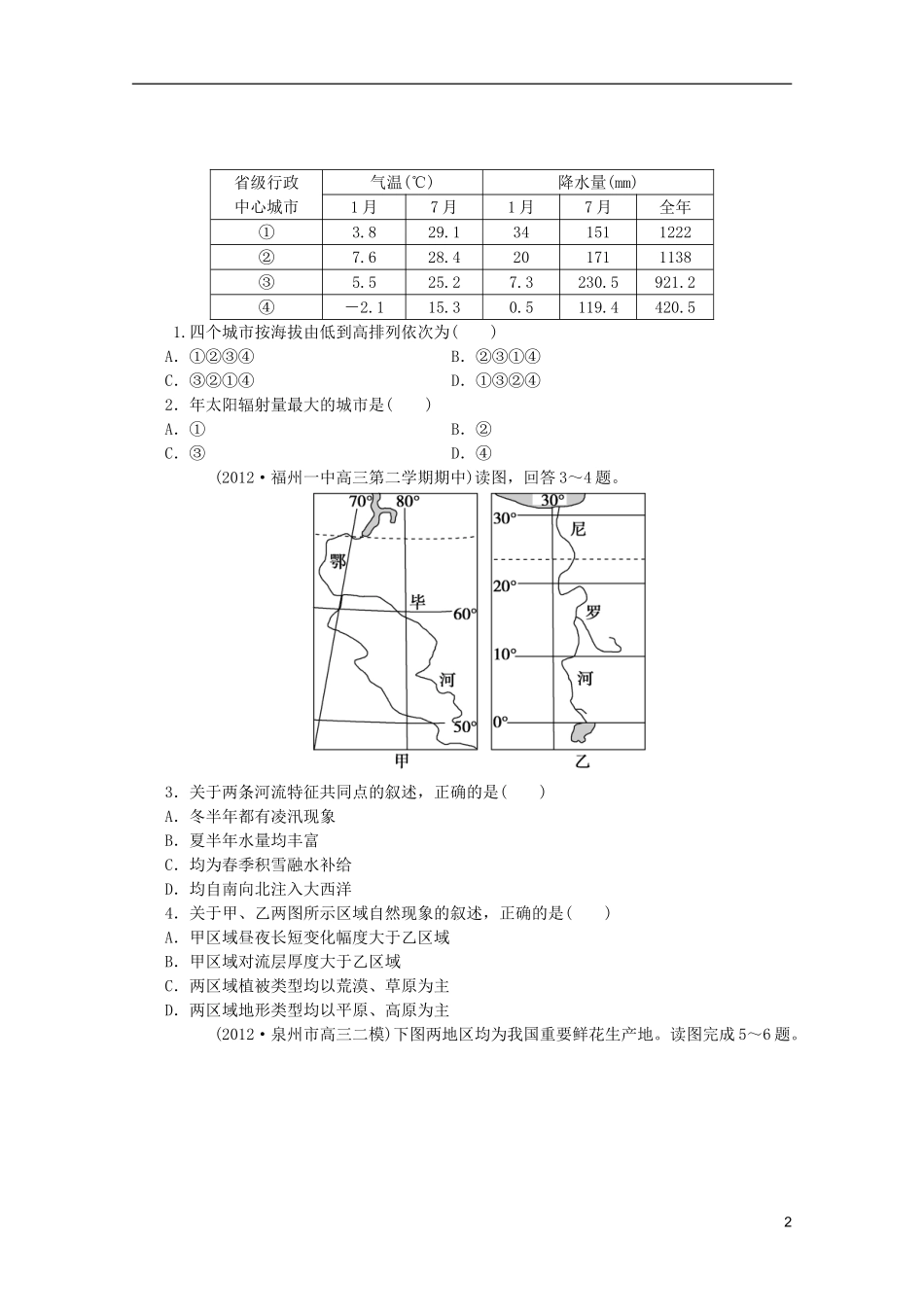 2013高考地理 冲刺必备 14种必考题型大突破（选择题+综合题）比较型选择题_第2页