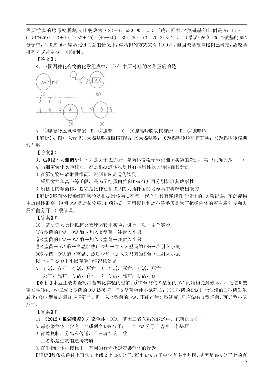 2013版高考生物一轮精品复习 第3章 基因的结构单元复习学案 新人教版必修2_第3页