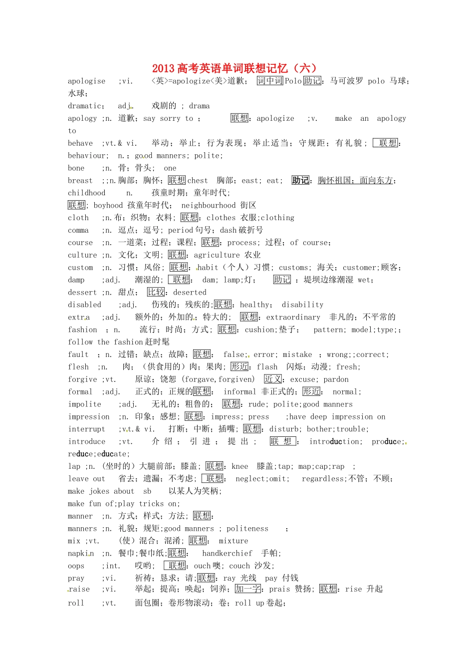 2013高考英语单词联想记忆（六）_第1页
