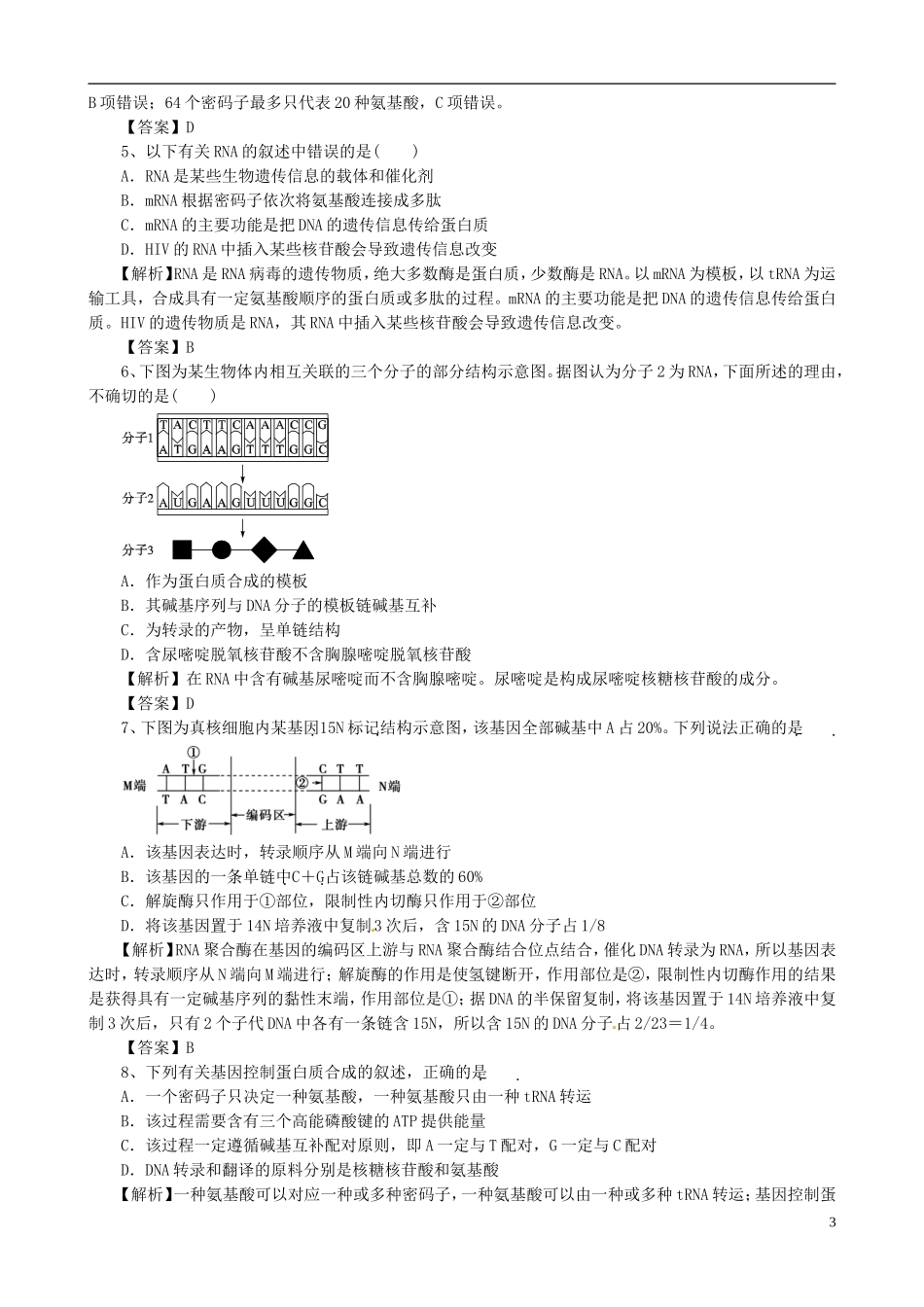 2013版高考生物一轮精品复习 第4章 基因的表达单元复习学案 新人教版必修2_第3页