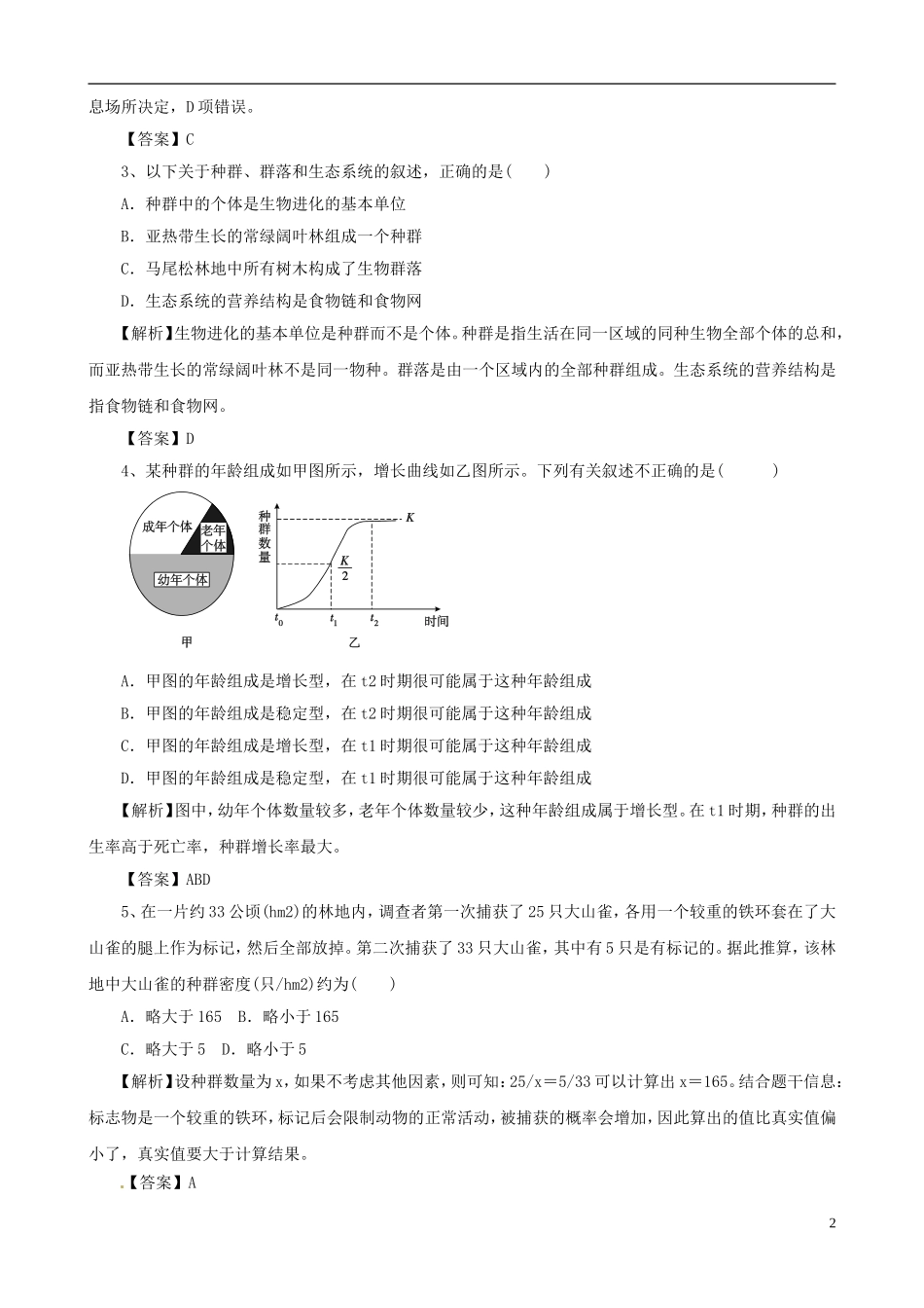 2013版高考生物一轮精品复习 第4章 种群和群落单元复习学案 新人教版必修3_第2页