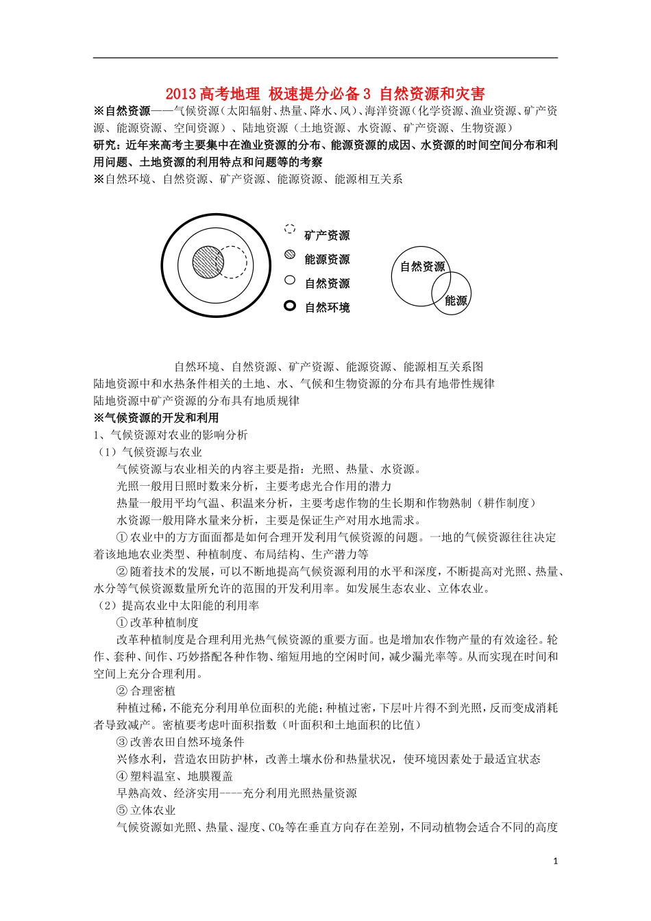 2013高考地理 极速提分必备3 自然资源和灾害_第1页