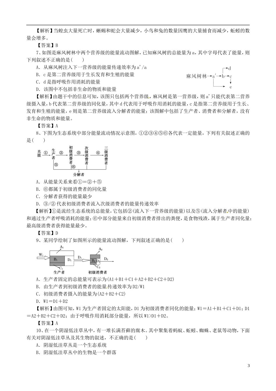 2013版高考生物一轮精品复习 第5章 生态系统及其稳定性（单元复习）学案 新人教版必修3_第3页