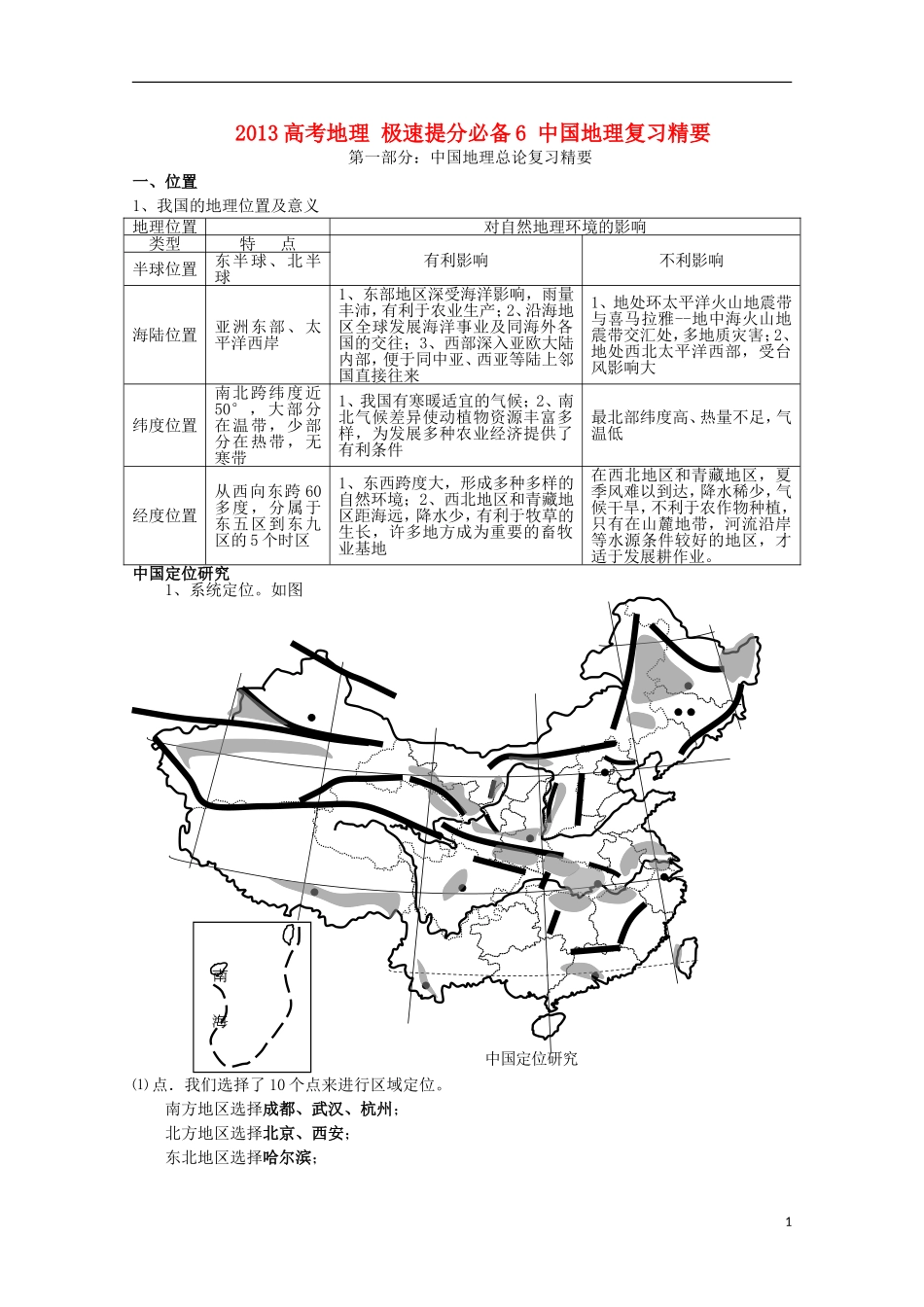 2013高考地理 极速提分必备6 中国地理复习精要_第1页