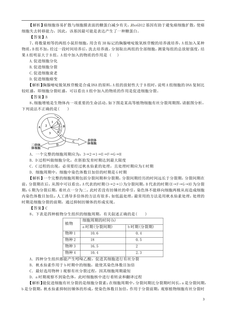 2013版高考生物一轮精品复习 第6章 细胞的生命历程单元复习学案 新人教版必修1_第3页