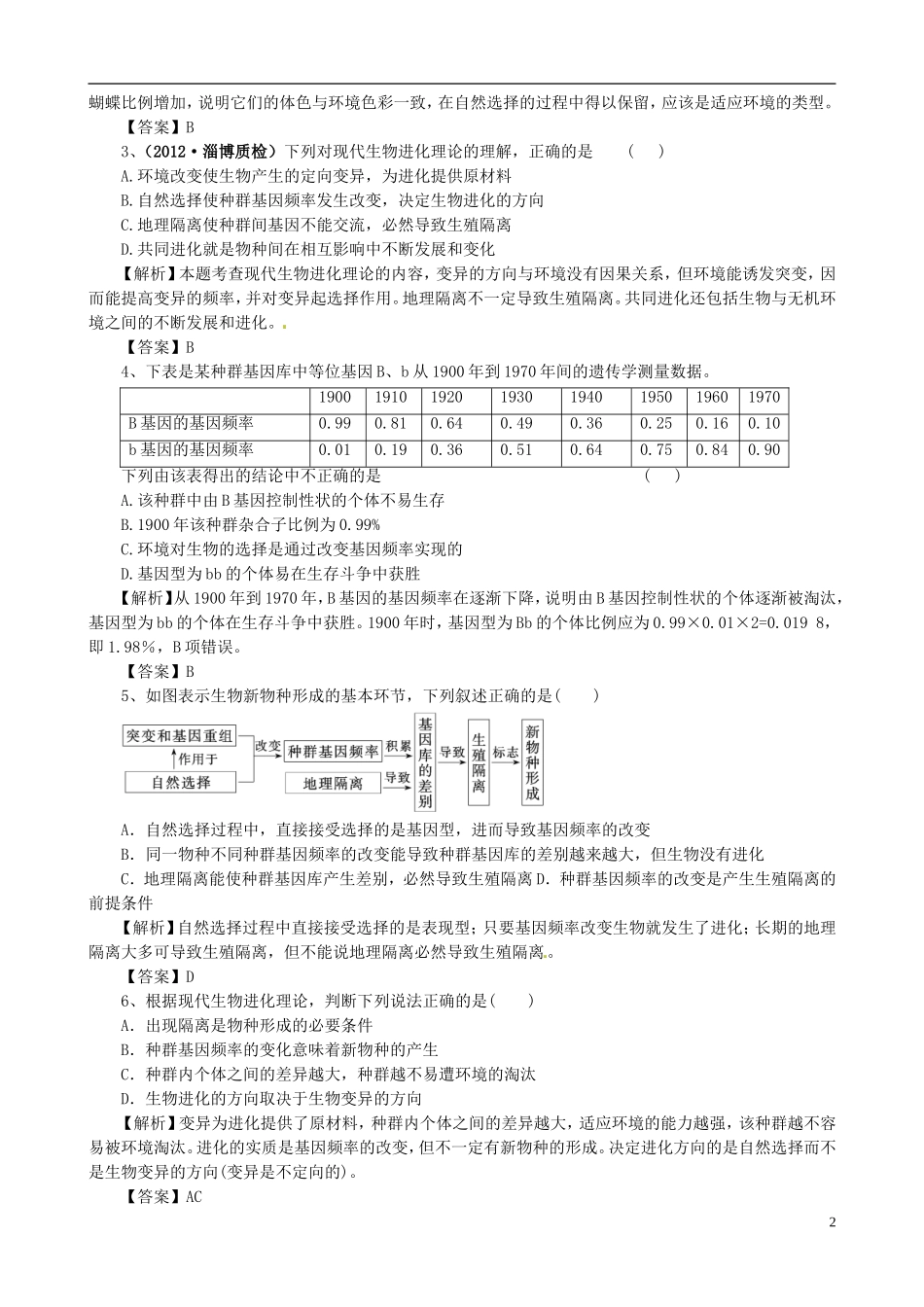 2013版高考生物一轮精品复习 第7章 现代生物进化理论单元复习学案 新人教版必修2_第2页