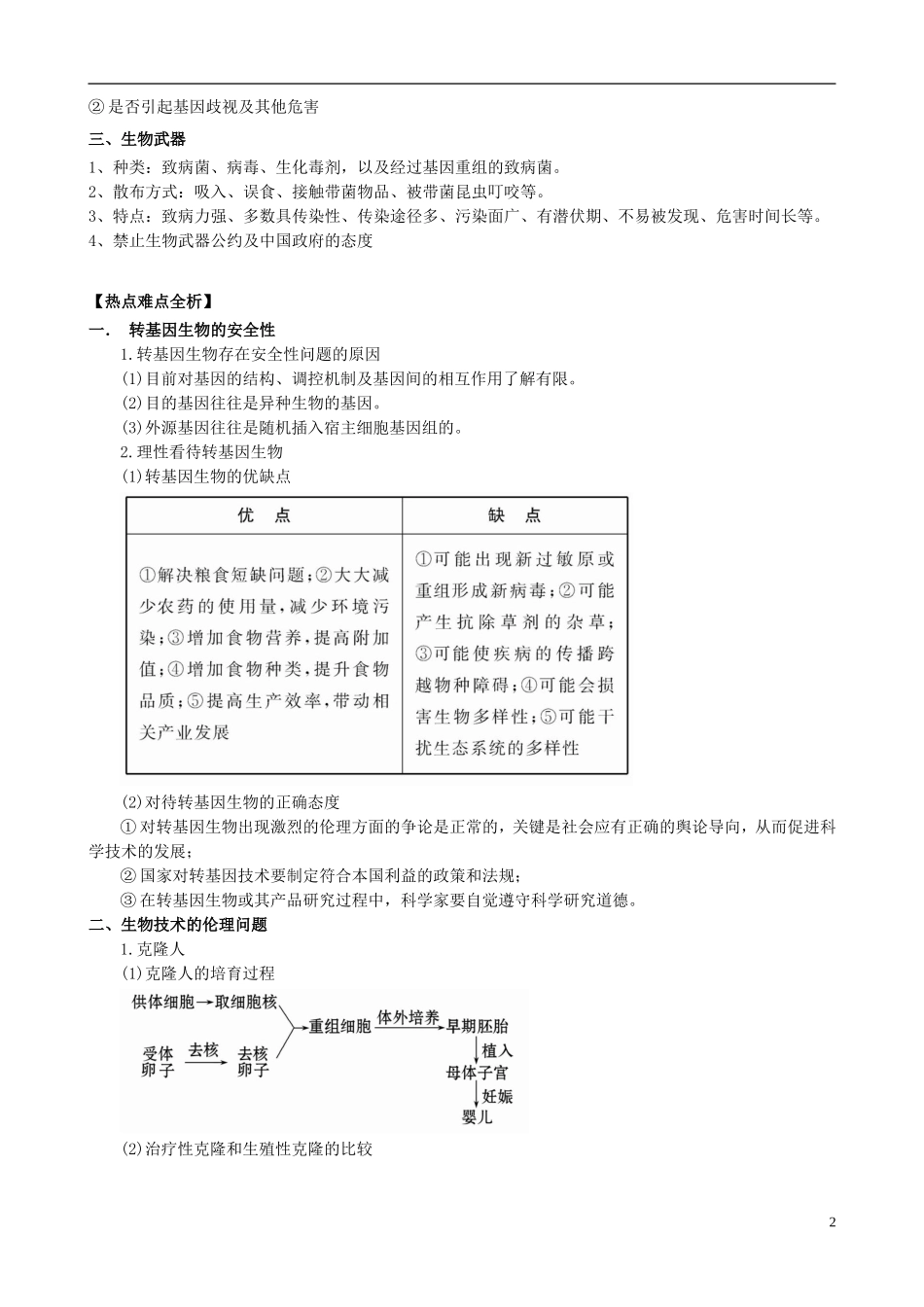 2013版高考生物一轮精品复习 专题4 生物技术的安全性和伦理问题学案 新人教版选修3_第2页