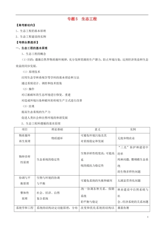 2013版高考生物一轮精品复习 专题5 生态工程学案 新人教版选修3
