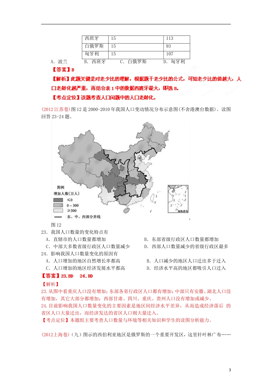 2013高考地理二轮复习精品资料专题07 人口教学案（教师版）_第3页
