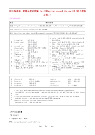 2013版高考英语一轮复习 Unit2《English around the world》精品学案 新人教版必修1
