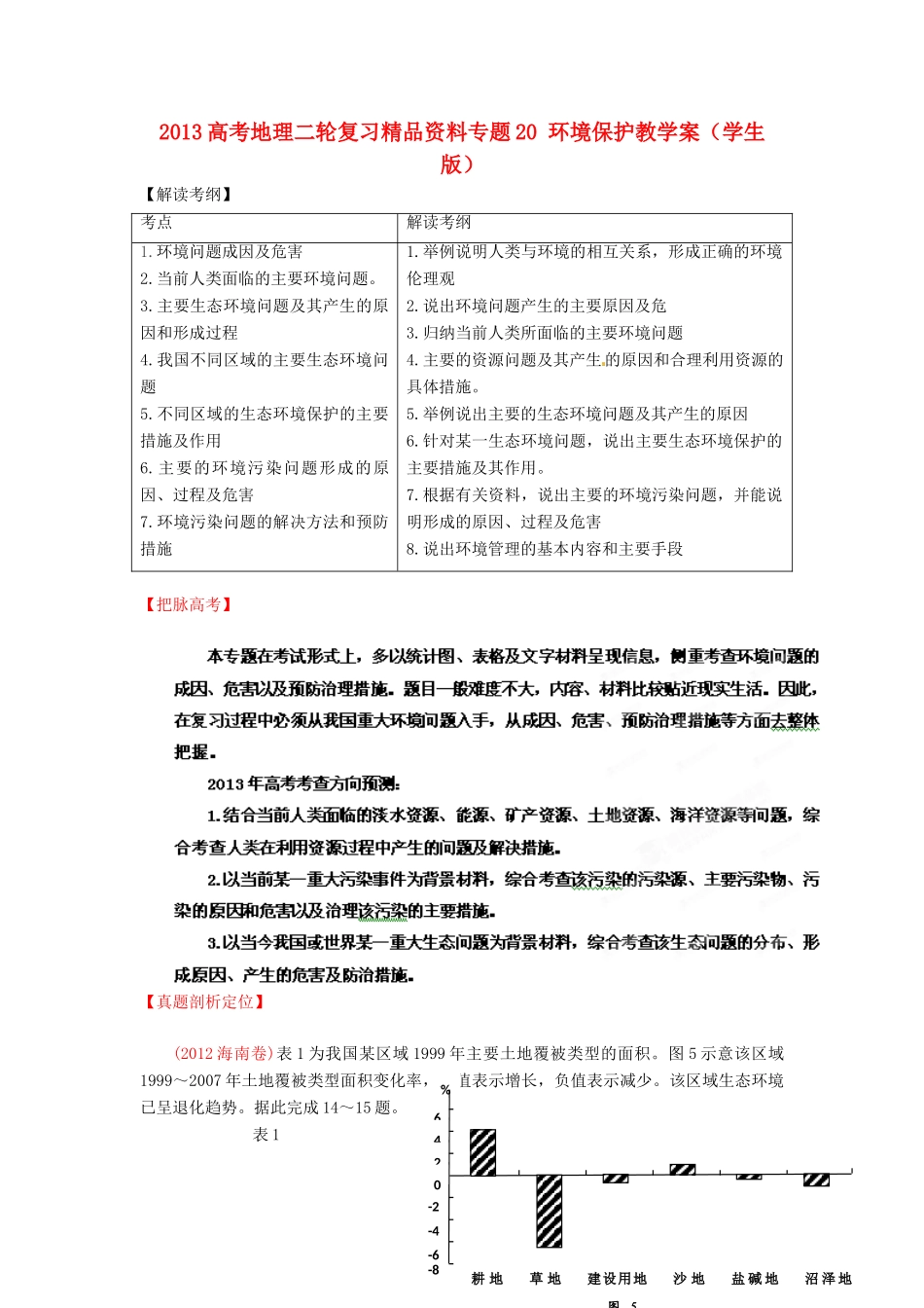 2013高考地理二轮复习精品资料专题20 环境保护教学案（学生版）_第1页
