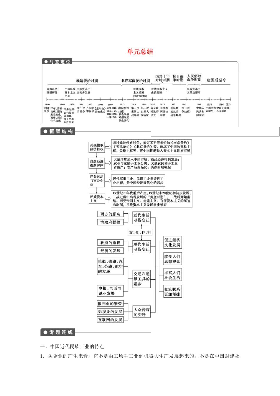 2013高考历史大一轮复习 第八单元单元总结学案 新人教版必修2_第1页
