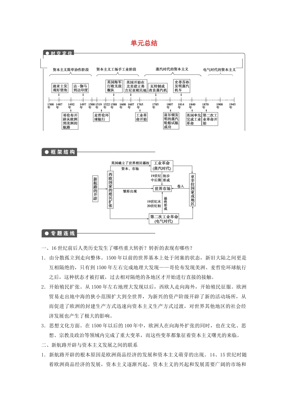 2013高考历史大一轮复习 第七单元单元总结学案 新人教版必修2_第1页