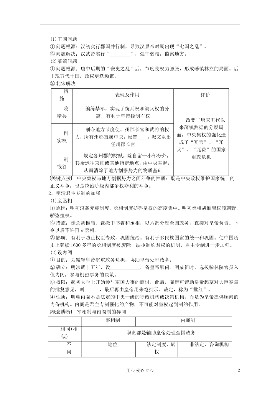 2013高考历史一轮复习研析教案 第1单元 第2讲 《古代政治制度的成熟和专制集权的不断加强》岳麓版必修1_第2页