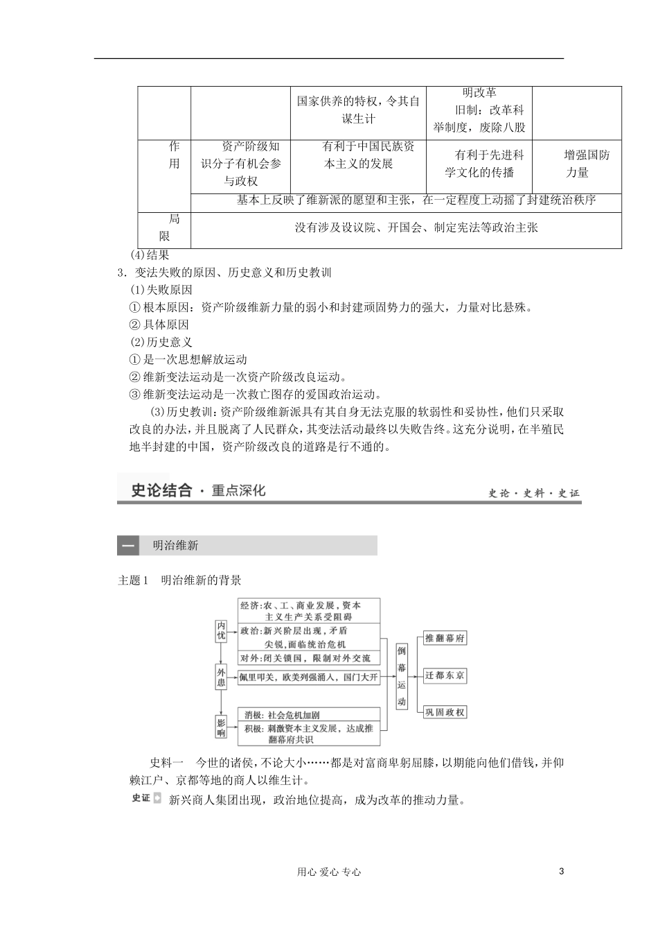 2013高考历史一轮复习研析教案 第4讲 《日本明治维新和戊戌变法》岳麓版选修1_第3页