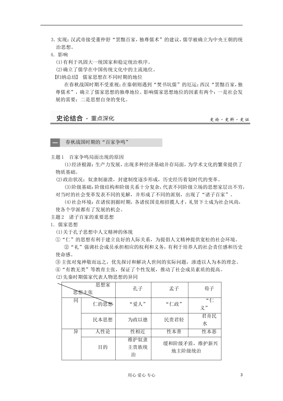 2013高考历史一轮复习研析教案 第14单元 第28讲 《春秋战国时期的百家争鸣及汉代的思想大一统》岳麓版必修3_第3页