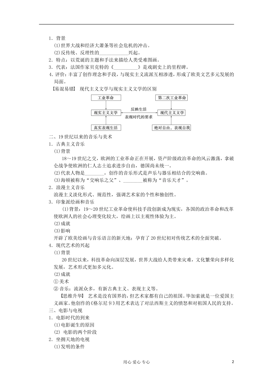 2013高考历史一轮复习研析教案 第17单元 第37讲 《19世纪以来的世界文学与艺术》岳麓版必修3_第2页