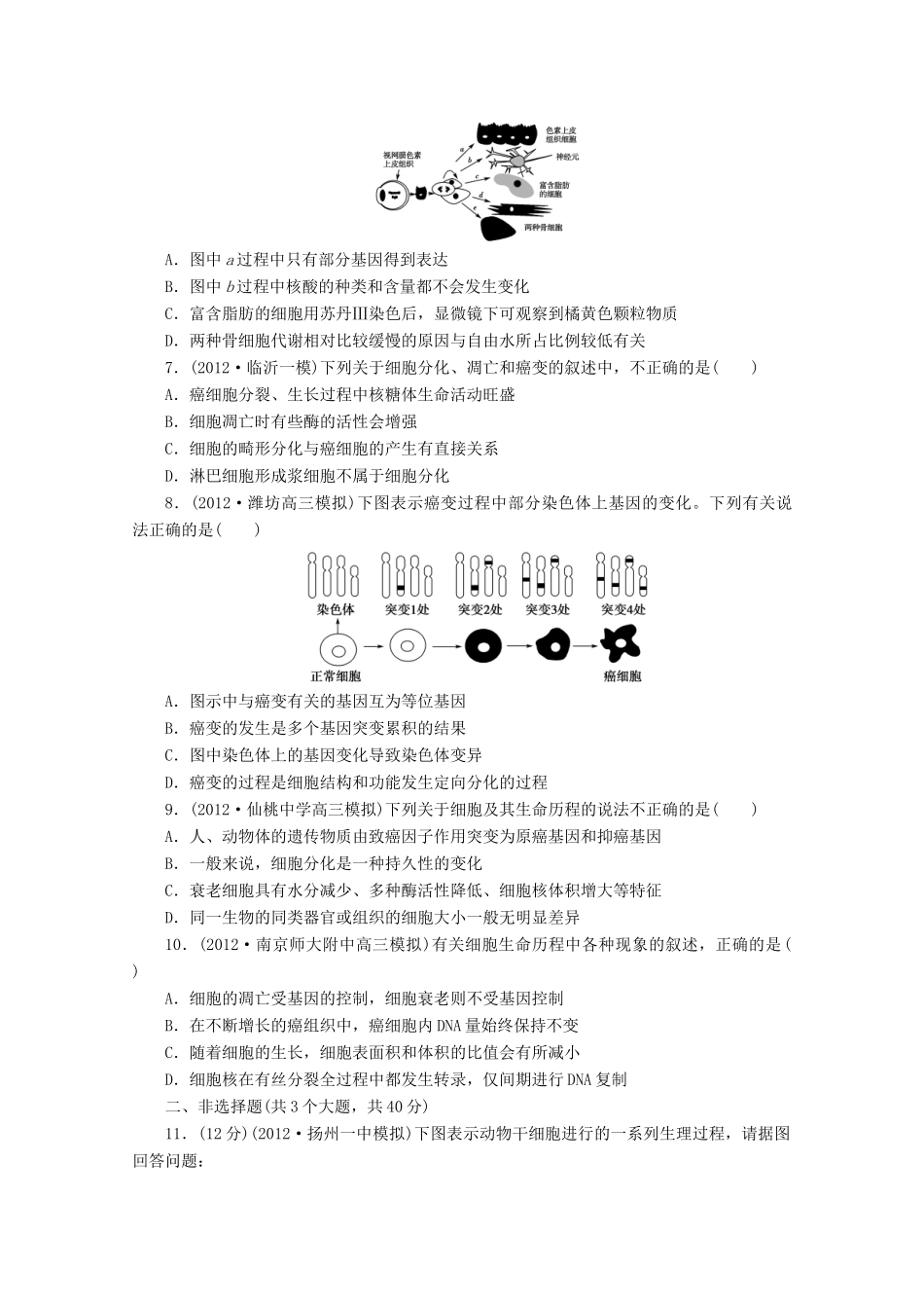2013高考生物 必考考点3 细胞的分化、衰老、凋亡和癌变 新人教版_第2页