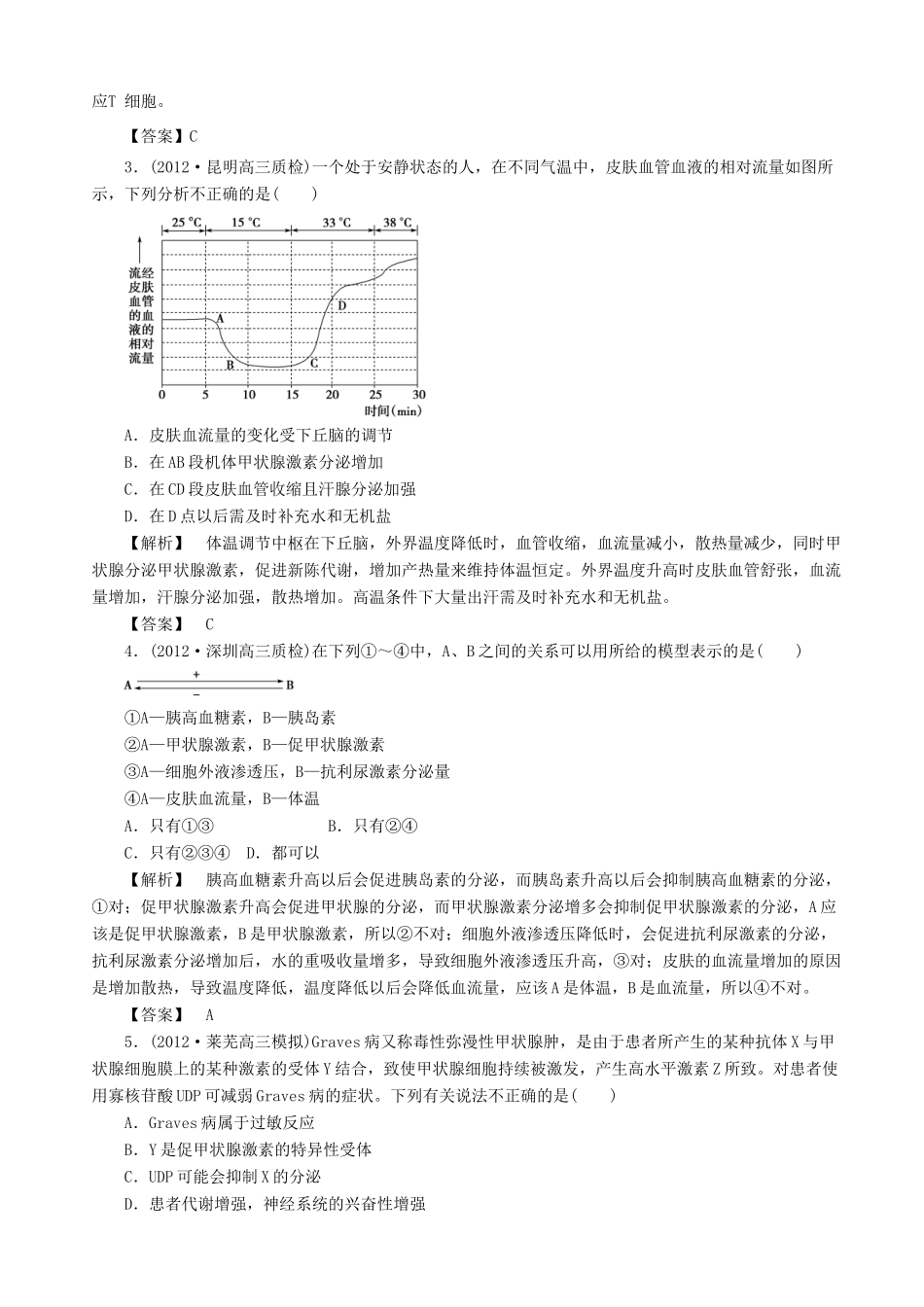2013高考生物 考点预测分析 人体的内环境和稳态（含解析）新人教版_第3页