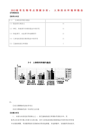 2013高考生物 考点预测分析 人体的内环境和稳态（含解析）新人教版