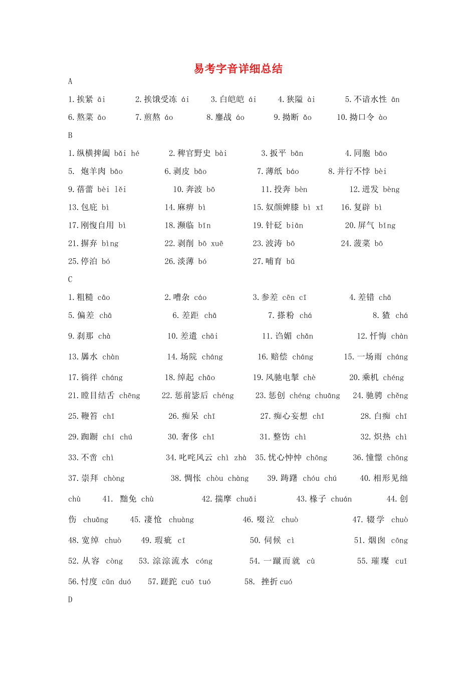 2013高考语文 考前读与练 易考字音详细总结素材 新人教版_第1页