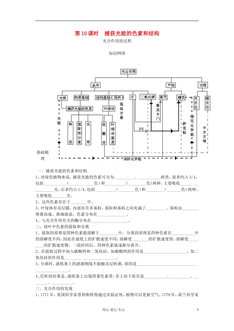 2013高考生物一轮复习 第10课时 捕获光能的色素和结构精品学案_第1页