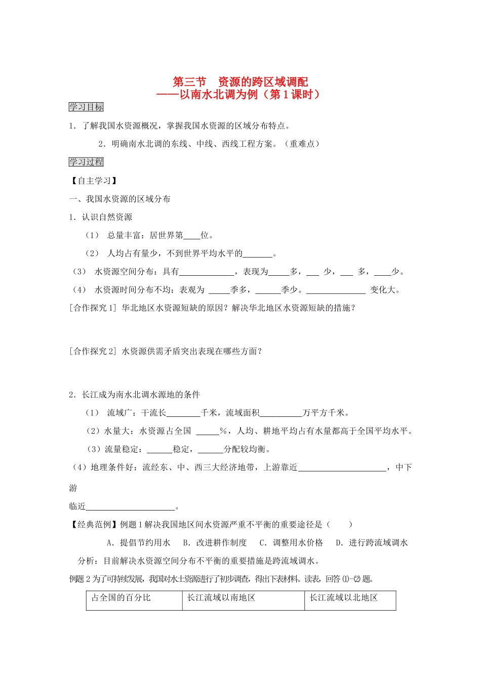 2013高中地理 3.3.1《资源的跨区域调配》学案 鲁教版必修3_第1页