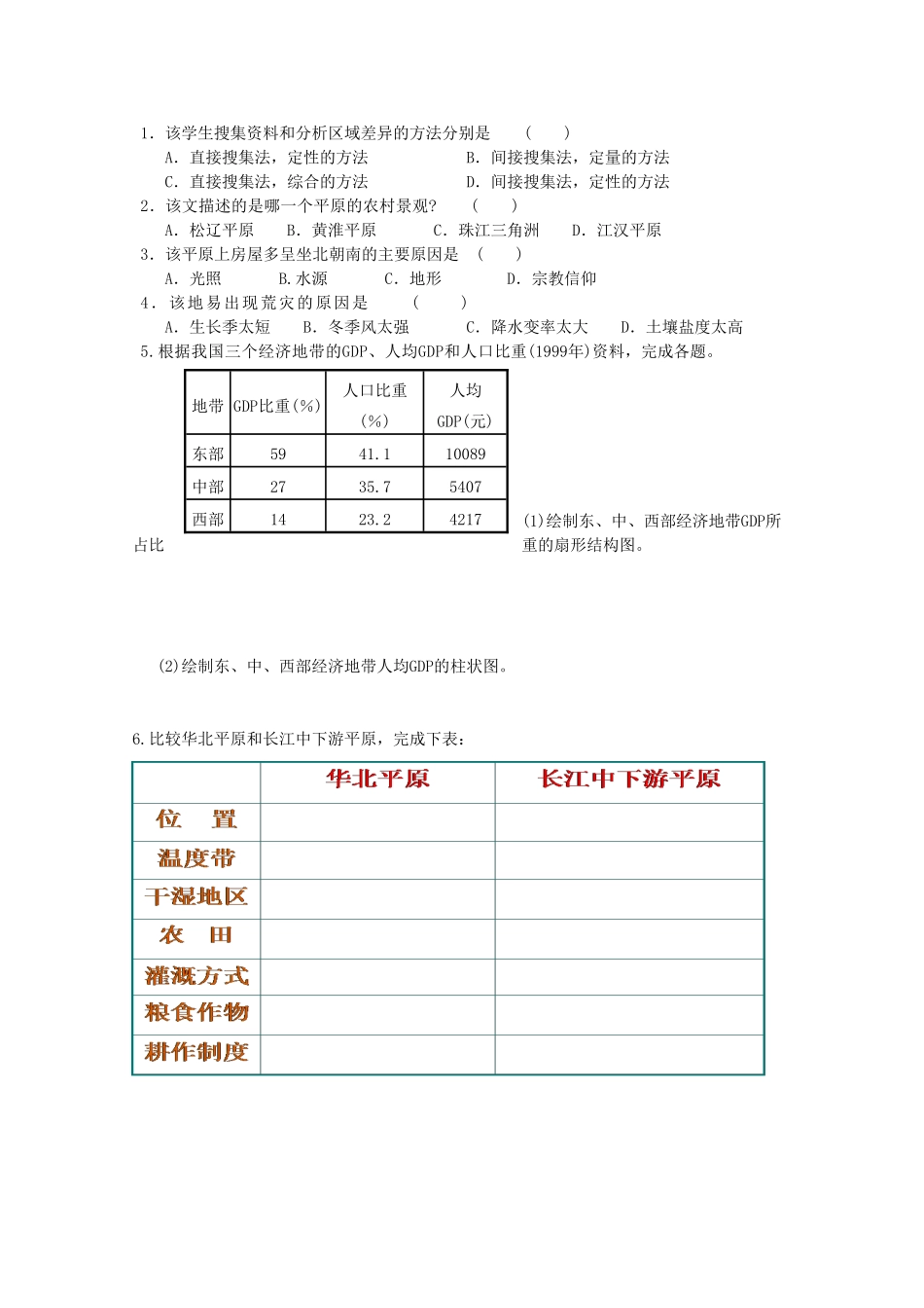 2013高中地理 第1单元活动 《学会分析区域差异》学案 鲁教版必修3_第2页