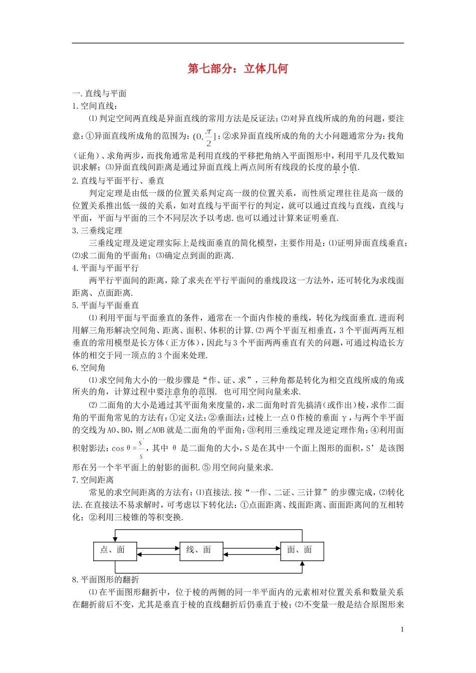 2013高考数学 高频考点、提分密码 第七部分 立体几何 新人教版_第1页