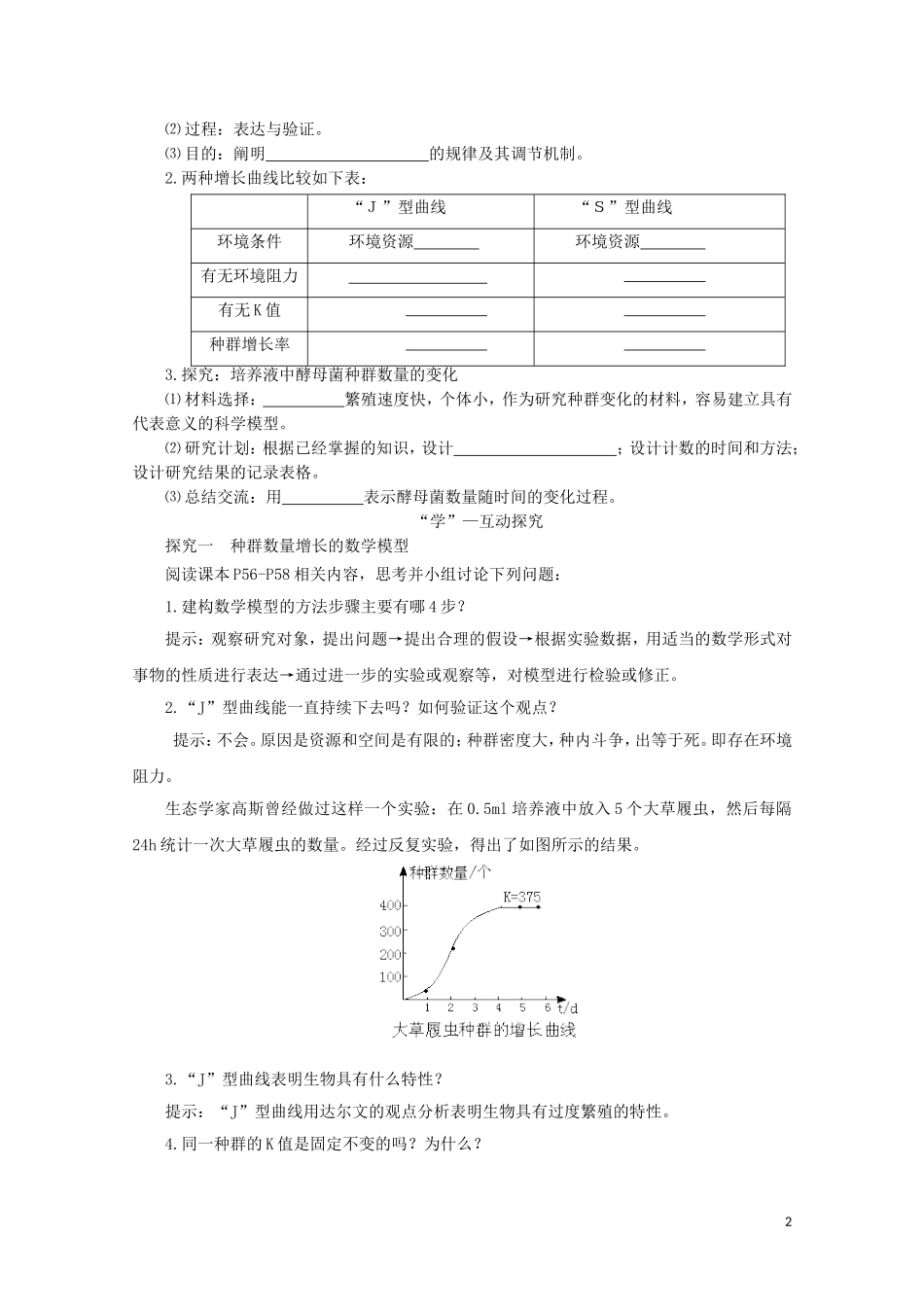 2014-2015学年高中生物 3.1.2 种群数量的增长规律同步导学案 苏教版必修3_第2页