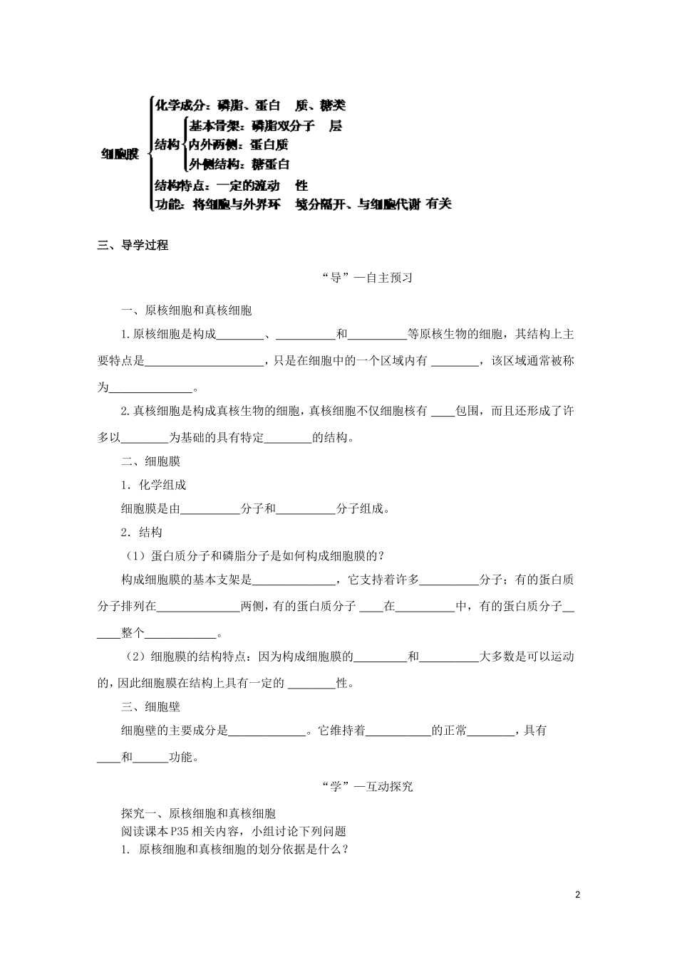 2014-2015学年高中生物 3.2.1 原核细胞、真核细胞、细胞膜和细胞壁同步导学案 苏教版必修1_第2页