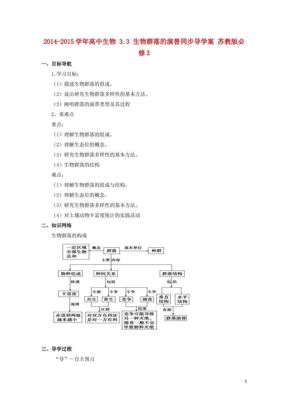 2014-2015学年高中生物 3.3 生物群落的演替同步导学案 苏教版必修3_第1页