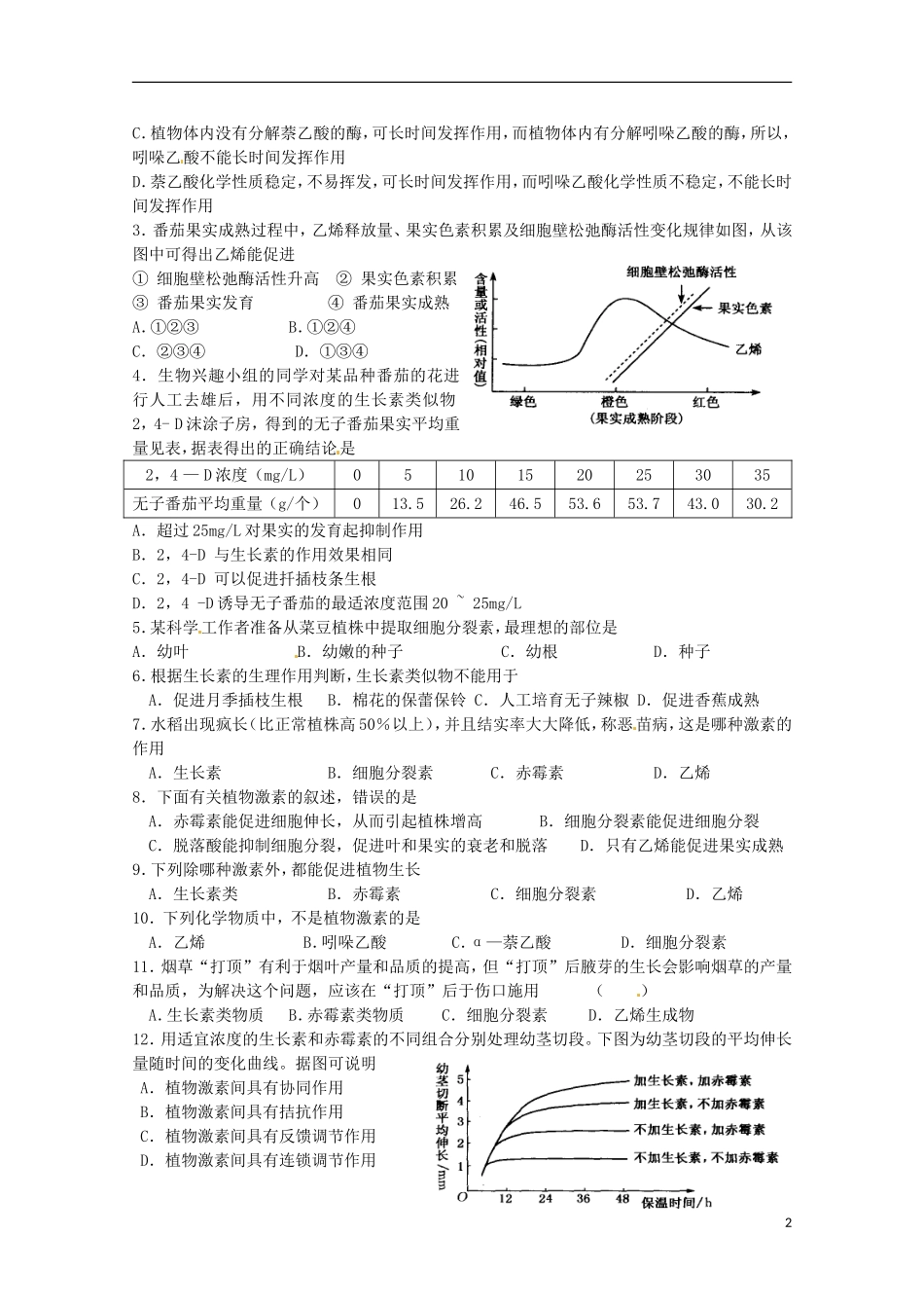 2013高中生物 3.3 其他植物激素导学案 新人教版必修3_第2页