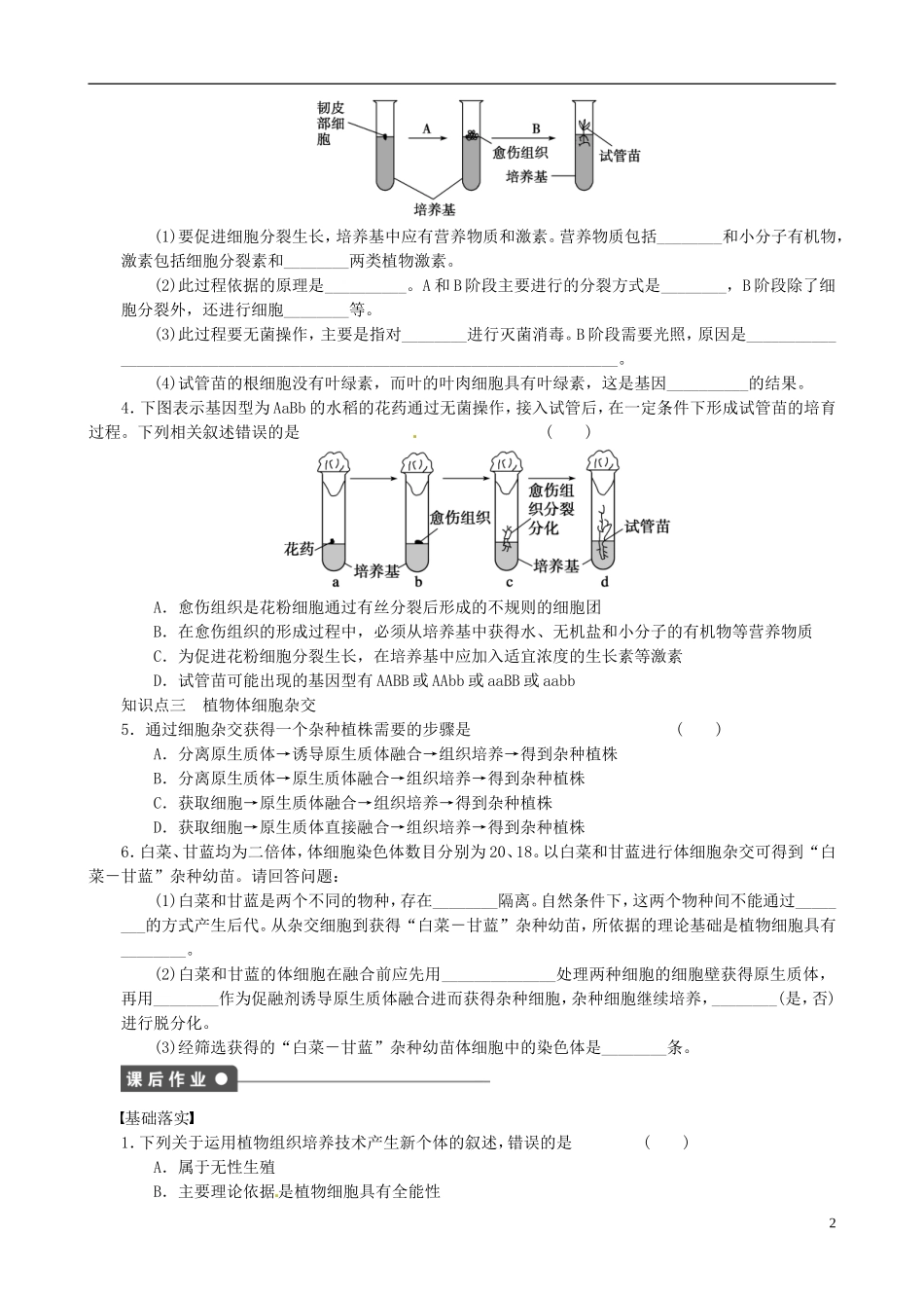 2013高中生物 专题二 细胞工程精品学案 新人教版选修3_第2页