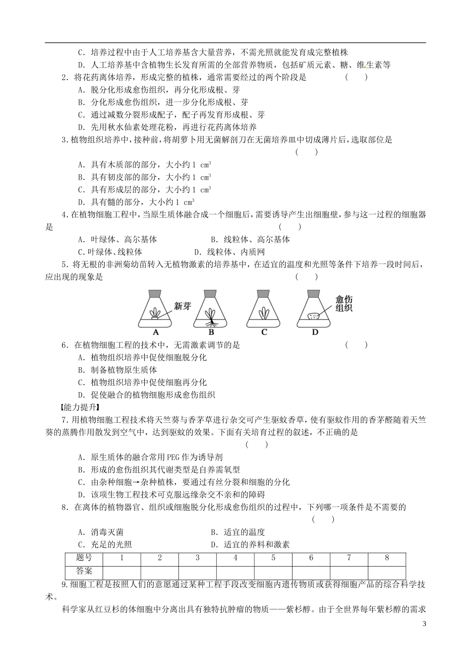 2013高中生物 专题二 细胞工程精品学案 新人教版选修3_第3页