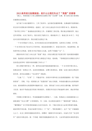 2013高考语文 是什么让我们失去了 晃荡 的青春拓展阅读素材