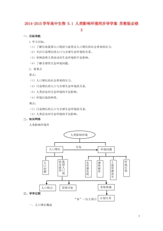 2014-2015学年高中生物 5.1 人类影响环境同步导学案 苏教版必修3