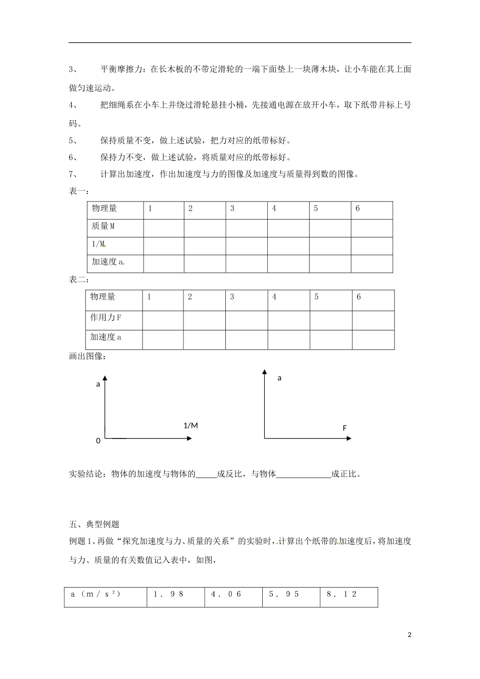 2013高考物理 基础知识巩固资料《实验：探究加速度与力、质量的关系》导学案 新人教版必修1_第2页