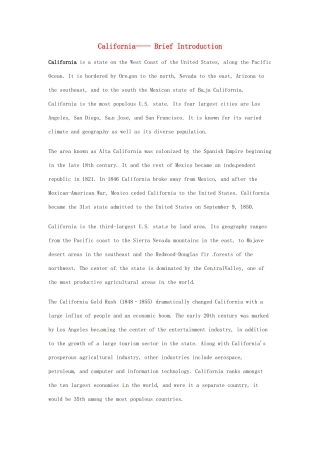 2014-2015学年高中英语 Unit 1 A land of diversity California-brief introduction素材 新人教版选修8