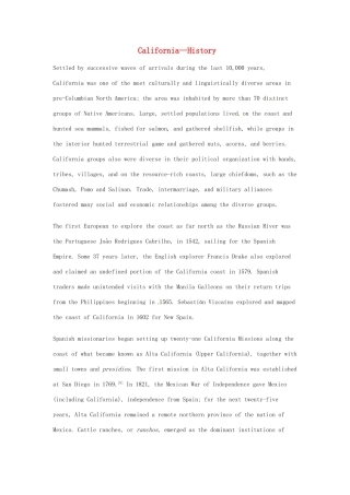 2014-2015学年高中英语 Unit 1 A land of diversity California-history素材 新人教版选修8