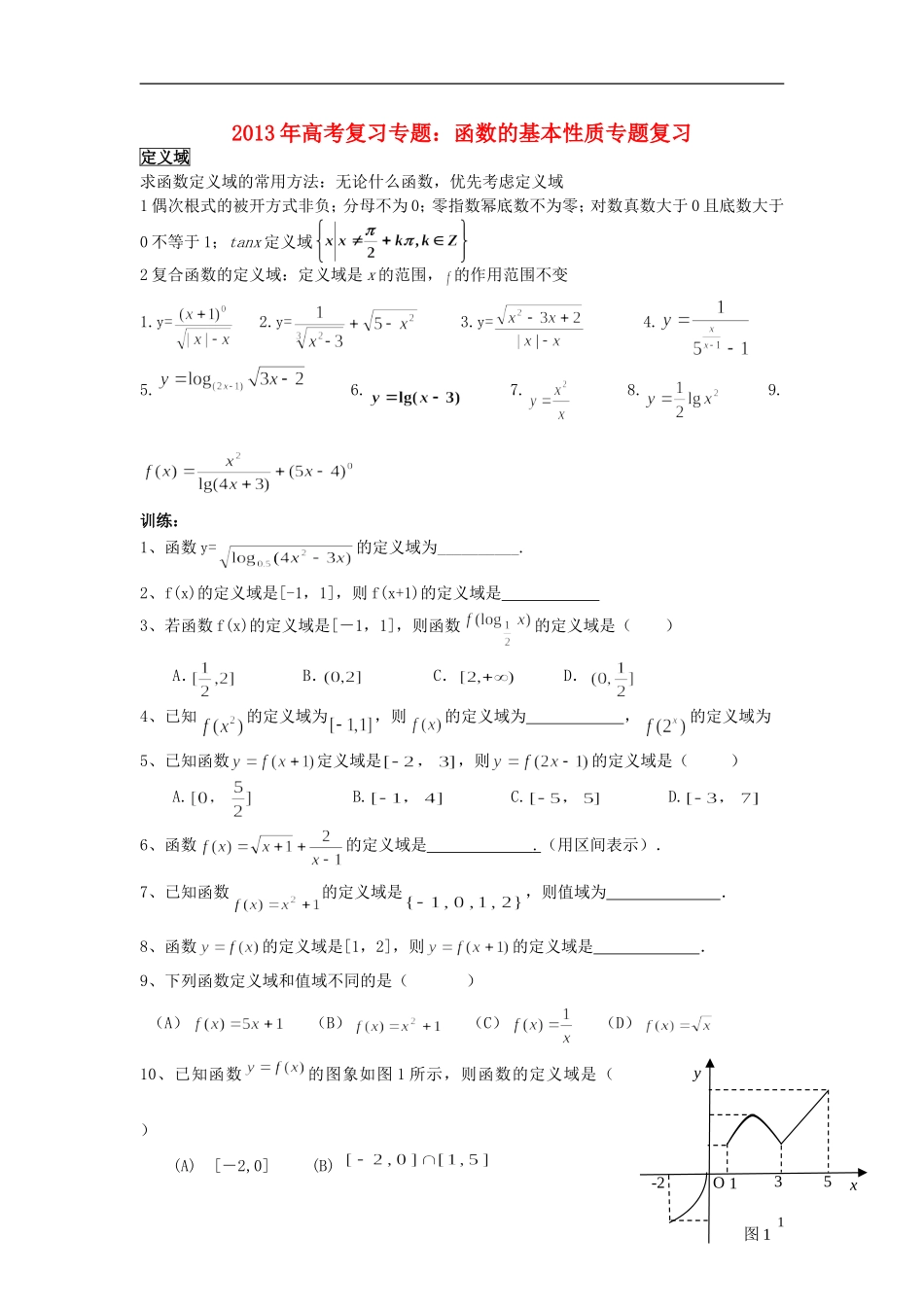 2013高中数学 函数的基本性质专题教学案（无答案）新人教A版必修1_第1页