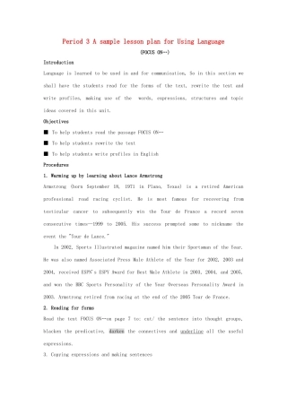2014-2015学年高中英语 Unit 1 Breaking records A sample lesson plan for Using Language教案 新人教版选修9