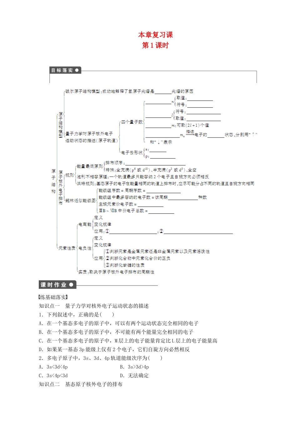 2014-2015高中化学 第1章 第1课时 复习课 鲁科版选修3_第1页
