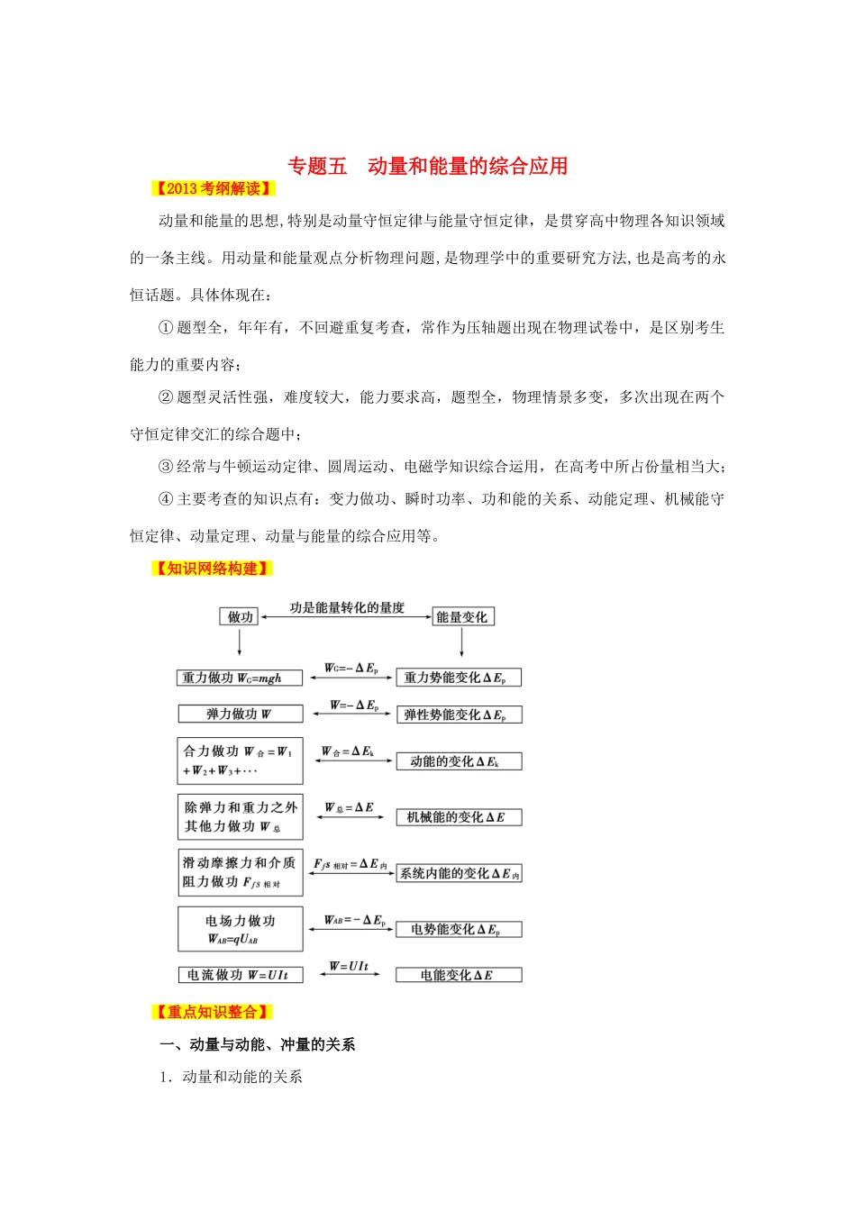 2013高考物理二轮复习精品资料专题05 动量和能量的综合应用 教学案（教师版）_第1页