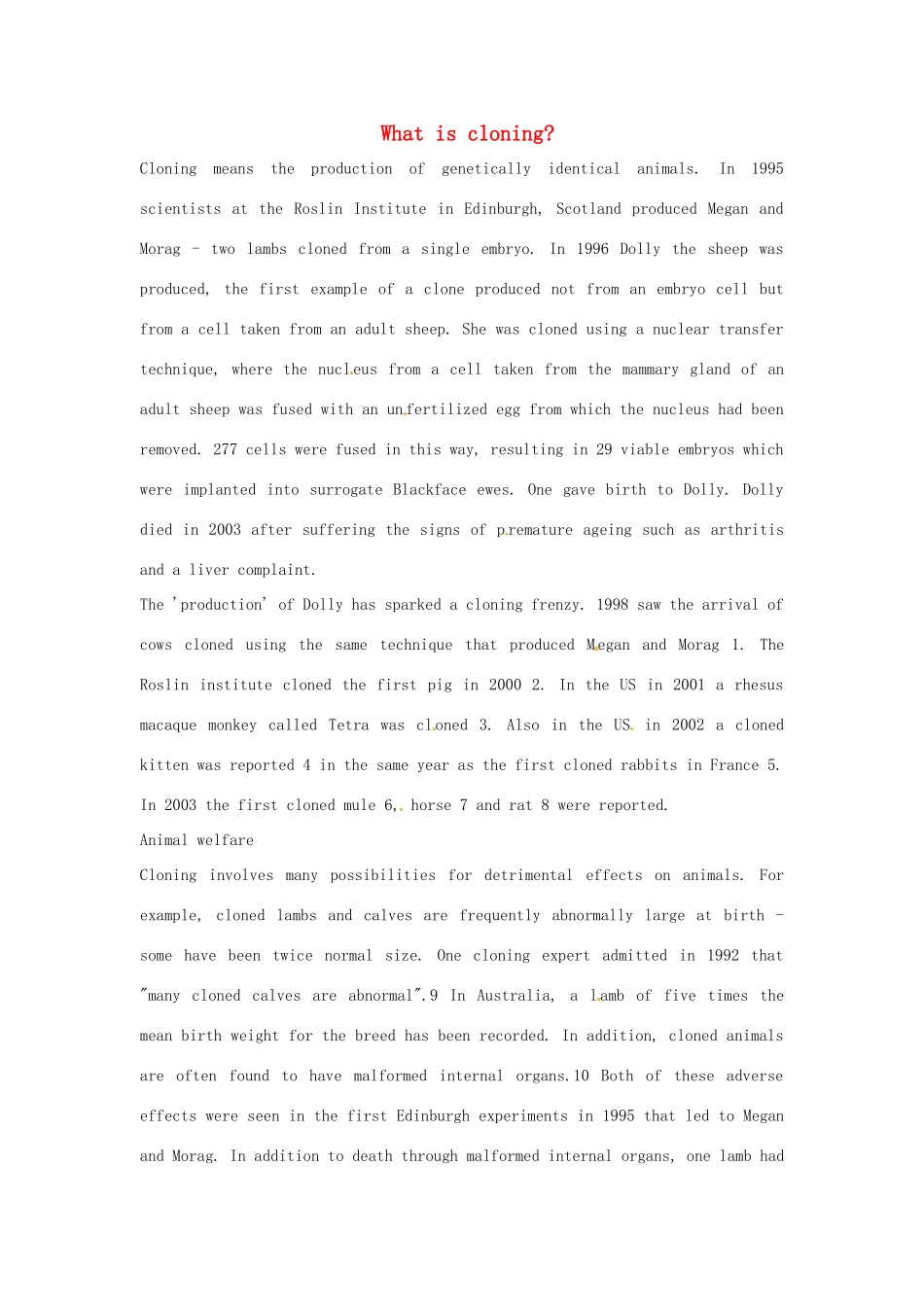 2014-2015学年高中英语 Unit 2 Cloning What is cloning素材 新人教版选修8_第1页