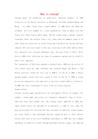 2014-2015学年高中英语 Unit 2 Cloning What is cloning素材 新人教版选修8