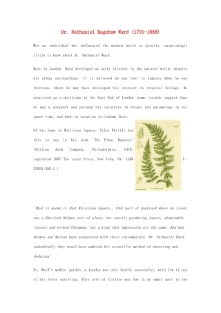 2014-2015学年高中英语 Unit 4 Exploring plantsDr Nathaniel Bagshaw Ward素材 新人教版选修9